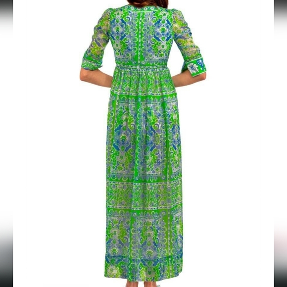 Gretchen Scott Borderline Maxi Dress Watteau Vibrant Green and Blue - Picture 3 of 11